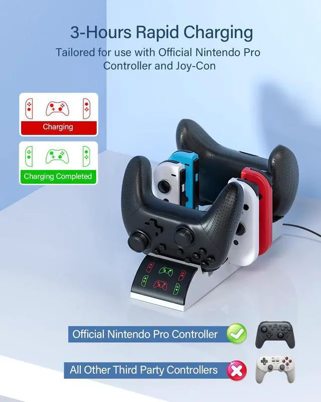 Alt view image 3 of 7 - Switch Games Organizer Holder and Charging Dock for Nintendo Switch & Switch OLED Joy-Cons/Original Switch Pro Controller - Nargos Switch Storage Rack Stand Accessories kit