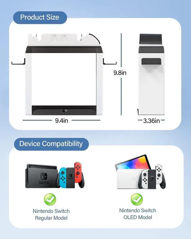 Alt view image 5 of 7 - Switch Games Organizer Holder and Charging Dock for Nintendo Switch & Switch OLED Joy-Cons/Original Switch Pro Controller - Nargos Switch Storage Rack Stand Accessories kit