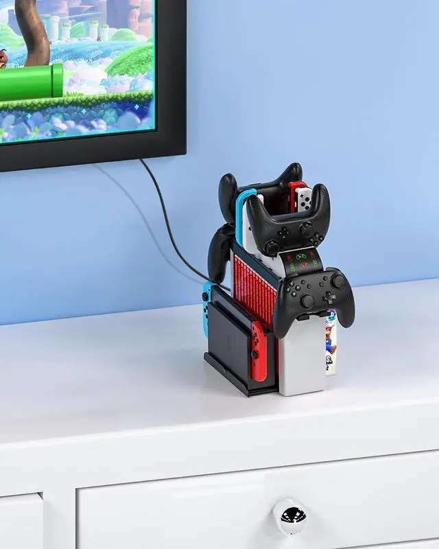 Alt view image 7 of 7 - Switch Games Organizer Holder and Charging Dock for Nintendo Switch & Switch OLED Joy-Cons/Original Switch Pro Controller - Nargos Switch Storage Rack Stand Accessories kit