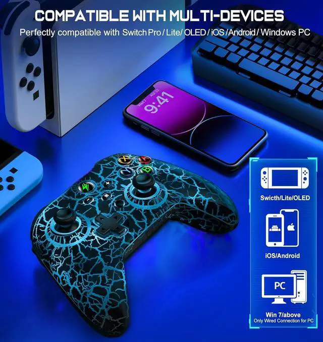 Alt view image 2 of 5 - Wireless Switch Pro Controller for Nintendo Switch Controller/Lite/OLED, Wired Windows PC Game Joysticks-Wireless iOS/Android Remote with Gyro Axis, Turbo, Dual Vibration