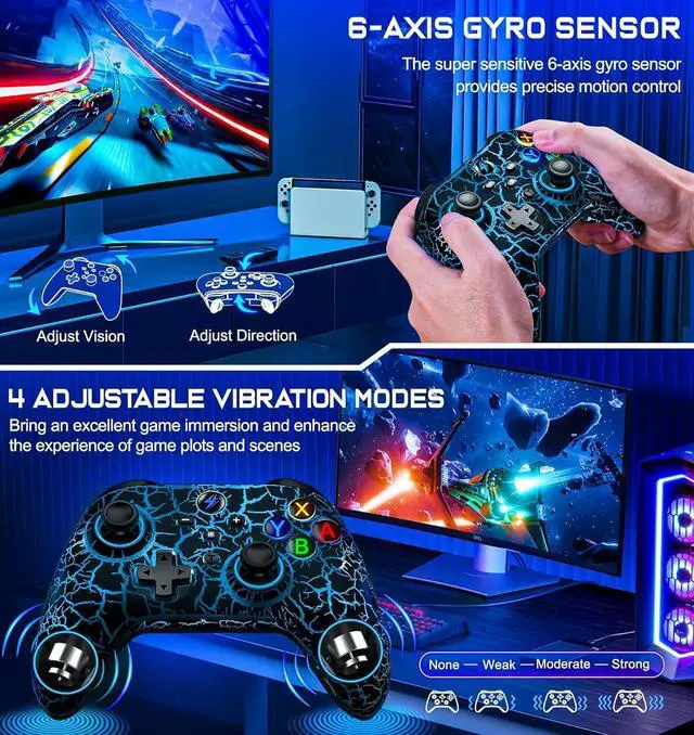 Alt view image 4 of 5 - Wireless Switch Pro Controller for Nintendo Switch Controller/Lite/OLED, Wired Windows PC Game Joysticks-Wireless iOS/Android Remote with Gyro Axis, Turbo, Dual Vibration
