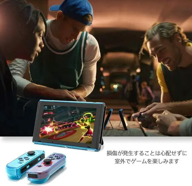 Alt view image 7 of 7 - Dockable Case for Nintendo Switch, Protective Case for Nintendo Switch with a Tempered Glass Screen Protector and 6 Joy Stick Covers, Fit into the Dock Station - Blue