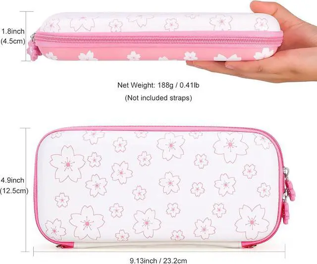 Alt view image 3 of 7 - Tscope Cute Carrying Case for Nintendo Switch Lite, Pink Sakura Portable Hard Shell Girls Travel Storage Bag, with Glass Screen Protector & Thumb Grip Caps (Switch Lite Pink)
