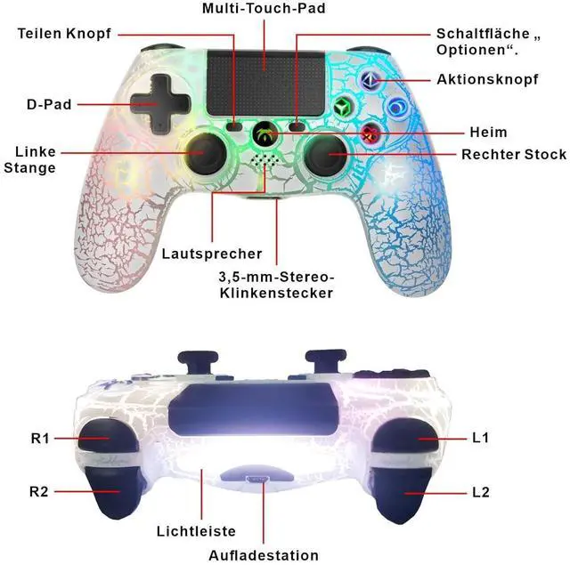 Alt view image 2 of 6 - DYONDER Wireless Controller for PS4, Wireless Remote Gamepad with Unique Cracked Design/Dual Vibration/6-Axis Motion Sensor/Audio Function, Game Controller Widely Compatible with PS4/PC(White)