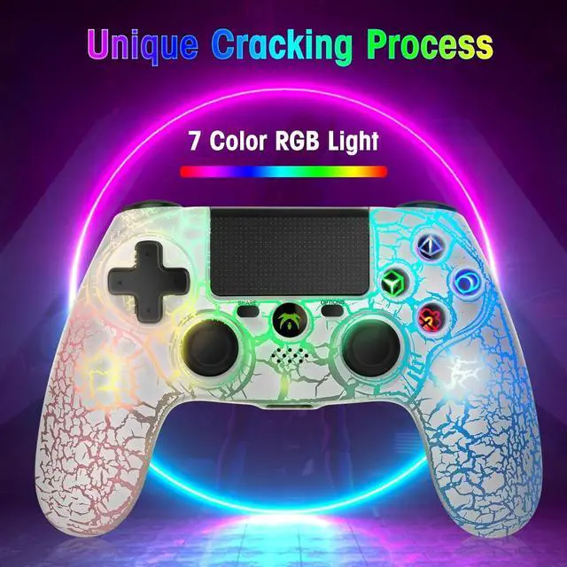 Alt view image 3 of 6 - DYONDER Wireless Controller for PS4, Wireless Remote Gamepad with Unique Cracked Design/Dual Vibration/6-Axis Motion Sensor/Audio Function, Game Controller Widely Compatible with PS4/PC(White)