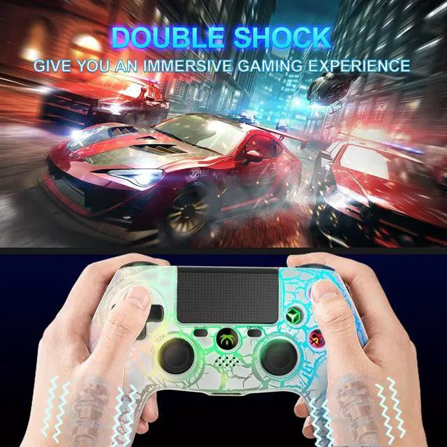Alt view image 4 of 6 - DYONDER Wireless Controller for PS4, Wireless Remote Gamepad with Unique Cracked Design/Dual Vibration/6-Axis Motion Sensor/Audio Function, Game Controller Widely Compatible with PS4/PC(White)