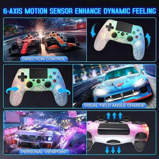 Alt view image 6 of 6 - DYONDER Wireless Controller for PS4, Wireless Remote Gamepad with Unique Cracked Design/Dual Vibration/6-Axis Motion Sensor/Audio Function, Game Controller Widely Compatible with PS4/PC(White)