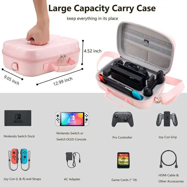 Alt view image 2 of 6 - Flyekist Carrying Case for Nintendo Switch/OLED Model,Deluxe Portable Travel Messenger Bag fit Switch Console & Full Set Game Accessories with Mesh Pocket,18 Games & Removable Shoulder Strap