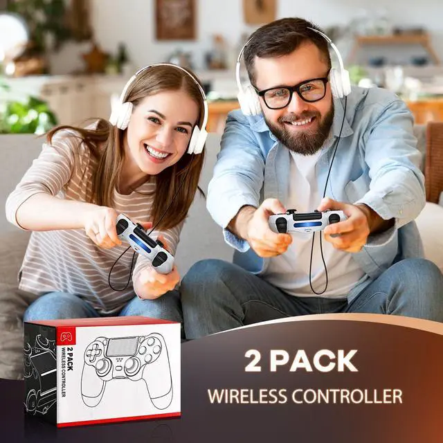 Alt view image 2 of 6 - LaiChauKit Wireless Controller 2 Pack Compatible with PS4/Pro/Slim with Dual VibrationAudio Jack2Pcs USB C Cable