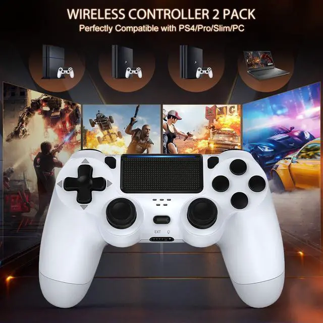 Alt view image 3 of 6 - LaiChauKit Wireless Controller 2 Pack Compatible with PS4/Pro/Slim with Dual VibrationAudio Jack2Pcs USB C Cable