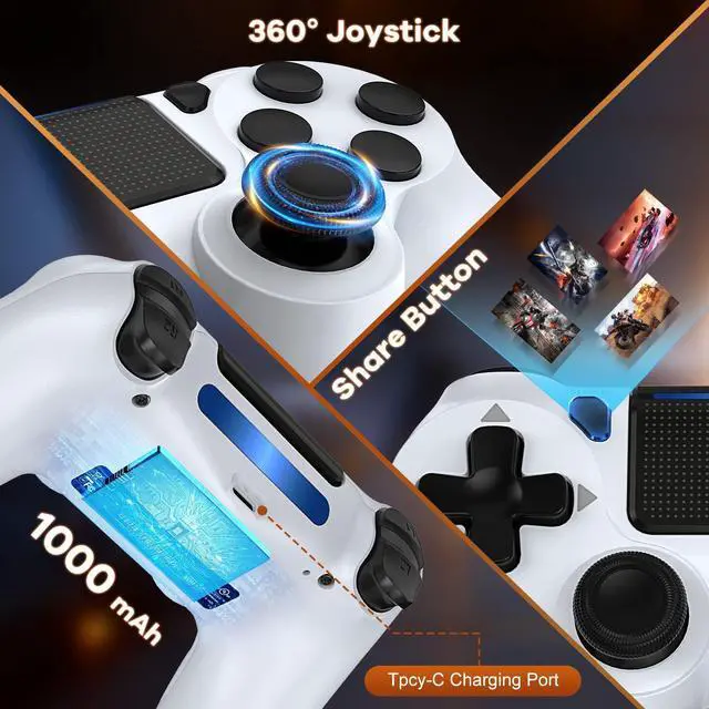 Alt view image 5 of 6 - LaiChauKit Wireless Controller 2 Pack Compatible with PS4/Pro/Slim with Dual VibrationAudio Jack2Pcs USB C Cable