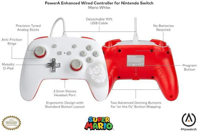 Alt view image 2 of 7 - PowerA Enhanced Wired Controller for Nintendo Switch - Mario White