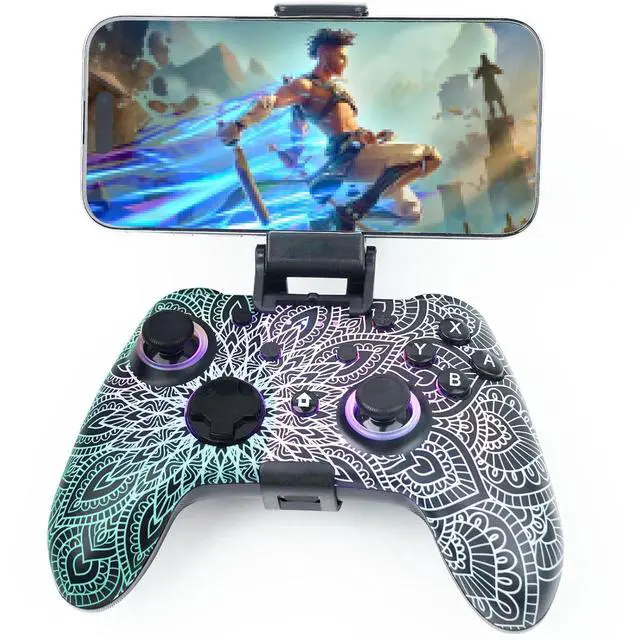 Main image of WZUICOV RGB Multi-Platform Game Controller for Switch, Phone, Tablet, PC, TV Box & Tesla - Bluetooth & Wired USB-C, with C-A Adapter, Phone Holder + Extra 25mm Cable