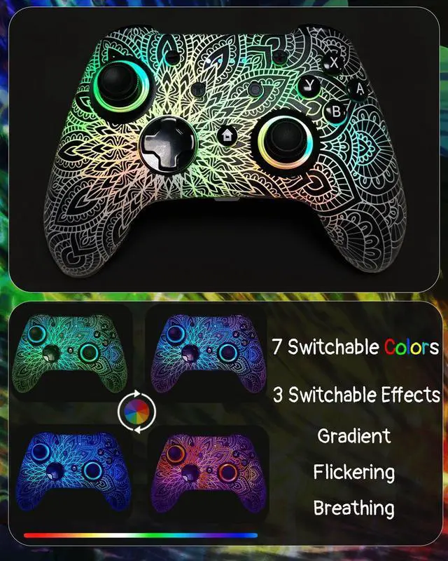 Alt view image 2 of 7 - WZUICOV RGB Multi-Platform Game Controller for Switch, Phone, Tablet, PC, TV Box & Tesla - Bluetooth & Wired USB-C, with C-A Adapter, Phone Holder + Extra 25mm Cable