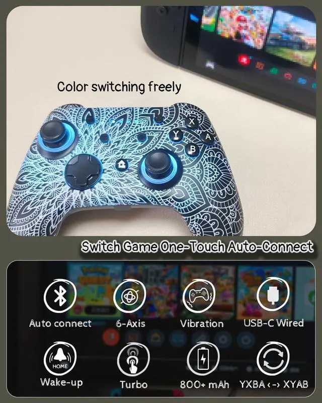 Alt view image 3 of 7 - WZUICOV RGB Multi-Platform Game Controller for Switch, Phone, Tablet, PC, TV Box & Tesla - Bluetooth & Wired USB-C, with C-A Adapter, Phone Holder + Extra 25mm Cable