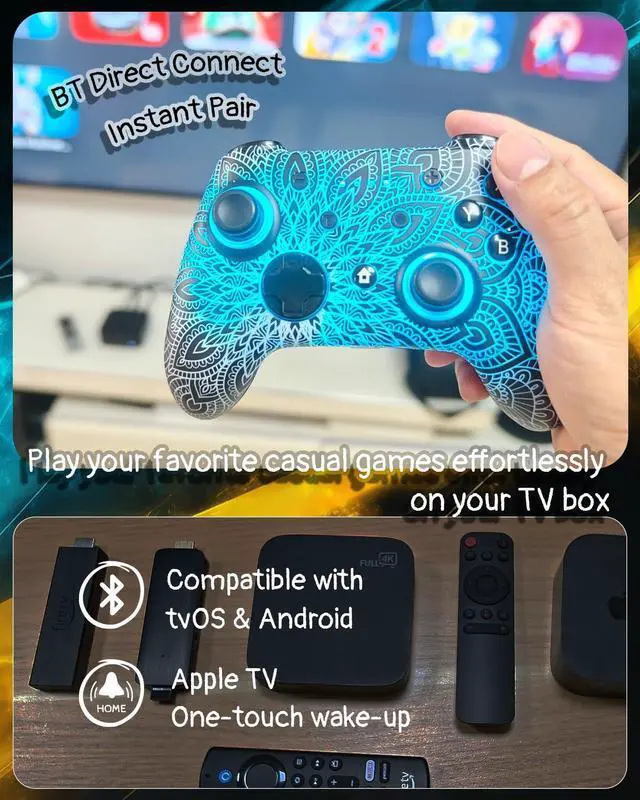 Alt view image 7 of 7 - WZUICOV RGB Multi-Platform Game Controller for Switch, Phone, Tablet, PC, TV Box & Tesla - Bluetooth & Wired USB-C, with C-A Adapter, Phone Holder + Extra 25mm Cable