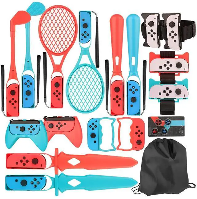 Main image of EOVOLA 18 in 1 Accessories Kit for Nintendo Switch/OLED Sports Games, Tennis Rackets, Comfort Grips Golf Clubs, Swords, Wrist Bands and Leg Strap Etc.-With Storage Bag