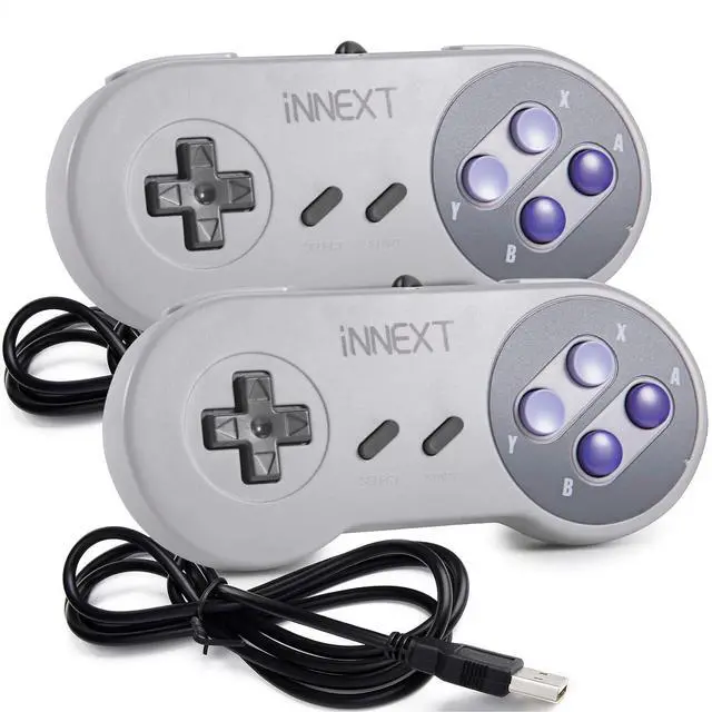 Main image of 2 Pack PC USB SNES Retro Super Controller Gamepad Compatible with SNES Games, Retro SNES PC Controller Joypad for Windows PC iOS MAC Linux Raspberry Pi Retropie Sega Genesis Higan OpenEmu Emulator