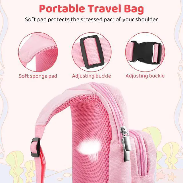 Alt view image 5 of 7 - RHOTALL Pink Travel Bag for Nintendo Switch/Lite/OLED/2 ,Large Capacity Portable Carrying Case Compatible for Chest Shoulder Accessories Storage Backpack with12 Slots Game Case,Thumb Grip Caps-fish