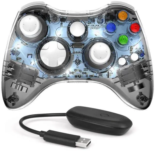 Main image of PAWHITS Wireless Xbox 360 Controller with Cool LED, Compatible with Microsoft Xbox 360 & PC (Windows 11/10/8/7), Upgraded Joystick & Dual Vibration Gamepad with Receiver (Black)