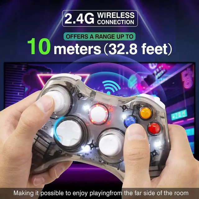Alt view image 4 of 7 - PAWHITS Wireless Xbox 360 Controller with Cool LED, Compatible with Microsoft Xbox 360 & PC (Windows 11/10/8/7), Upgraded Joystick & Dual Vibration Gamepad with Receiver (Black)
