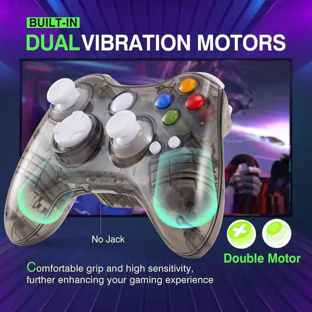 Alt view image 5 of 7 - PAWHITS Wireless Xbox 360 Controller with Cool LED, Compatible with Microsoft Xbox 360 & PC (Windows 11/10/8/7), Upgraded Joystick & Dual Vibration Gamepad with Receiver (Black)