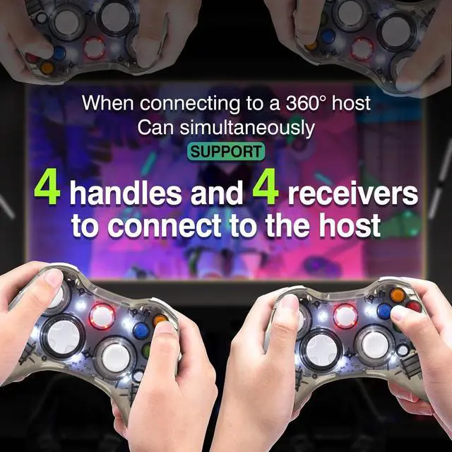 Alt view image 7 of 7 - PAWHITS Wireless Xbox 360 Controller with Cool LED, Compatible with Microsoft Xbox 360 & PC (Windows 11/10/8/7), Upgraded Joystick & Dual Vibration Gamepad with Receiver (Black)