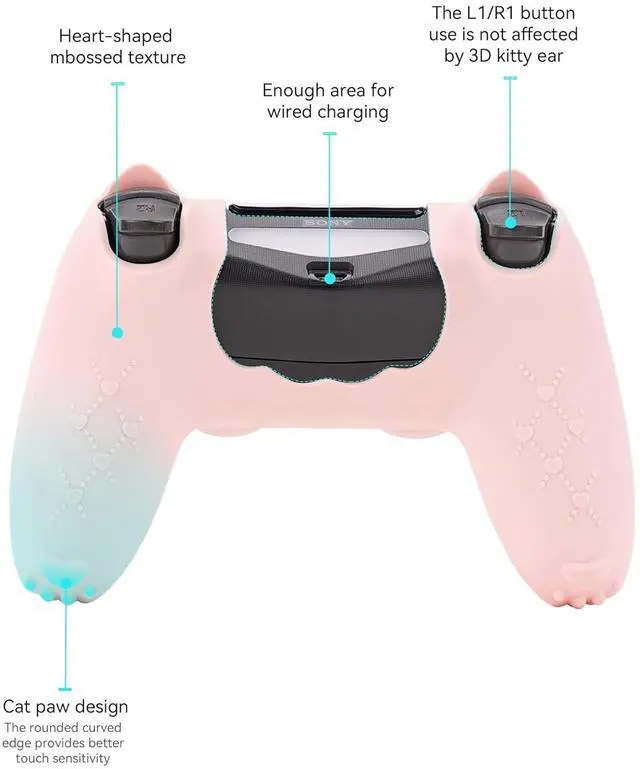 Alt view image 6 of 7 - GeekShare Cat Paw PS4 Controller Skin Anti-Slip Silicone Skin Protective Cover Case for PS4 Wireless Controller -- Pink