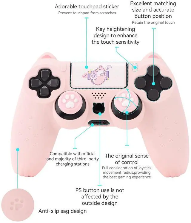 Alt view image 5 of 7 - GeekShare Cat Paw PS4 Controller Skin Anti-Slip Silicone Skin Protective Cover Case for PS4 Wireless Controller -- Pink