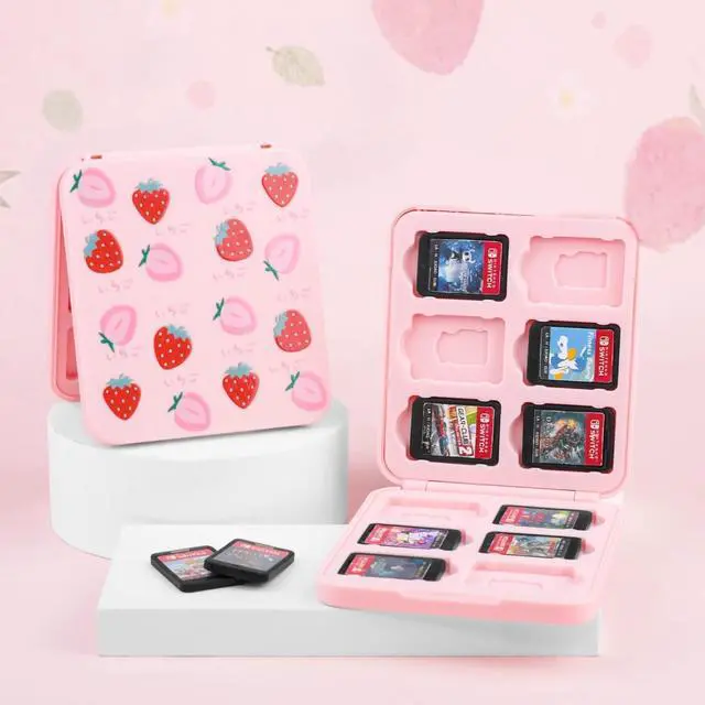 Alt view image 6 of 7 - RHOTALL Cute Strawberry Carrying Case for Nintendo Switch, Hard Portable Travel Case for Switch Accessories with Protective Shell, Shoulder Strap, Game Card Case, Screen Protector and 2 Thumb Caps
