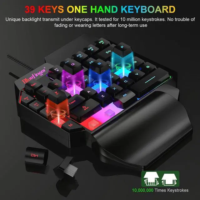 Alt view image 6 of 7 - One Hand RGB Gaming Keyboard,USB Wired Rainbow Letters Glow Single Hand Keyboard with Wrist Rest Support Multimedia Keys, Backlit Ergonomic Mechanical Feeling Keyboard for Game