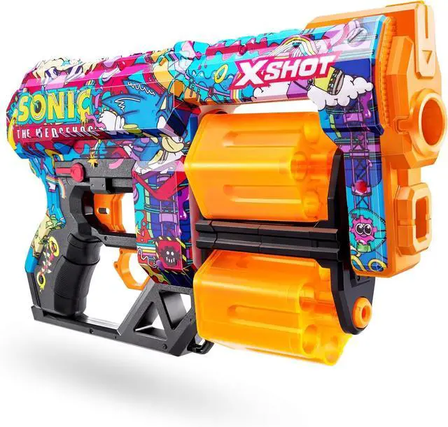 Alt view image 2 of 7 - XSHOT Skins Dread Sonic Robotnik Blaster with 24 Darts - Malice Skin by ZURU, Double Rotating Barrels, Air Pocket Dart Technology, Toy Foam Blaster for Kids, Teens and Adults