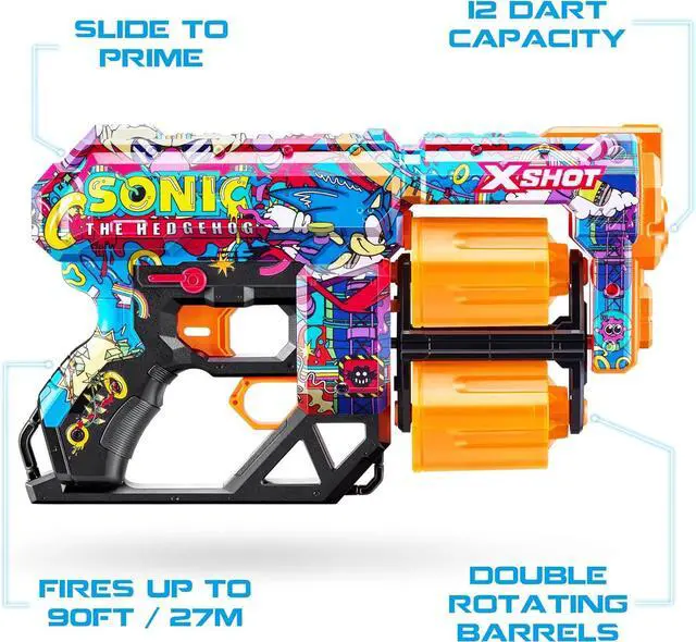 Alt view image 3 of 7 - XSHOT Skins Dread Sonic Robotnik Blaster with 24 Darts - Malice Skin by ZURU, Double Rotating Barrels, Air Pocket Dart Technology, Toy Foam Blaster for Kids, Teens and Adults