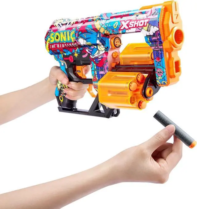 Alt view image 4 of 7 - XSHOT Skins Dread Sonic Robotnik Blaster with 24 Darts - Malice Skin by ZURU, Double Rotating Barrels, Air Pocket Dart Technology, Toy Foam Blaster for Kids, Teens and Adults