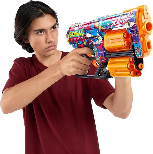 Alt view image 5 of 7 - XSHOT Skins Dread Sonic Robotnik Blaster with 24 Darts - Malice Skin by ZURU, Double Rotating Barrels, Air Pocket Dart Technology, Toy Foam Blaster for Kids, Teens and Adults
