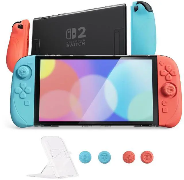 Main image of PlayVital Ranger Protective Case for Nintendo Switch 2 with Stand | Ergonomic Anti-Slip Silicone Grips, Dockable Hard Shell, 4 Thumbstick Caps | Quick-Release-Joycon Full-Body Cover, Blue & Orange
