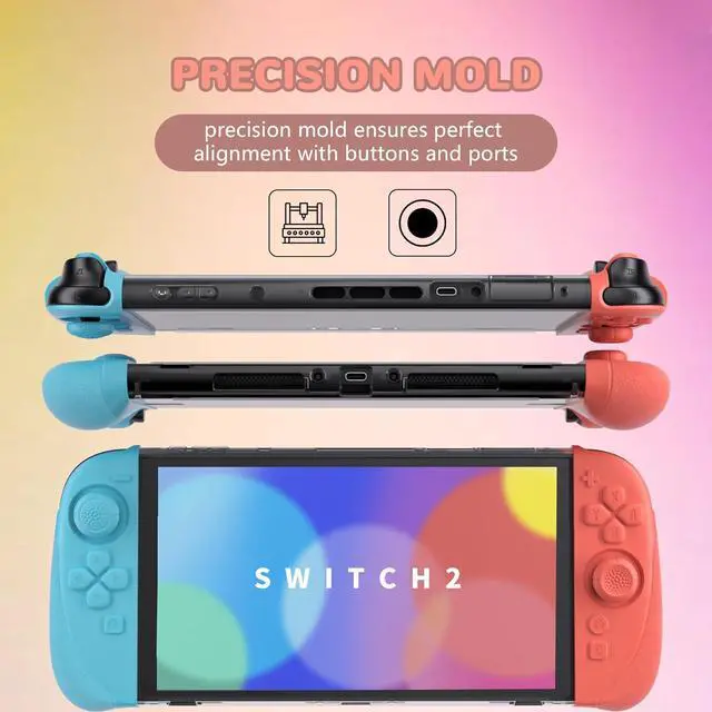 Alt view image 3 of 7 - PlayVital Ranger Protective Case for Nintendo Switch 2 with Stand | Ergonomic Anti-Slip Silicone Grips, Dockable Hard Shell, 4 Thumbstick Caps | Quick-Release-Joycon Full-Body Cover, Blue & Orange