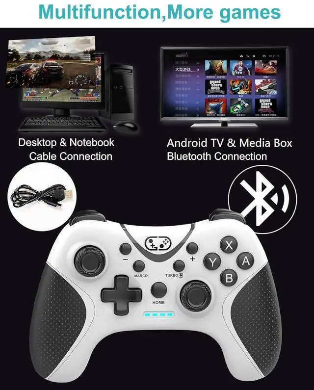 Alt view image 4 of 7 - Cehensy Switch Controller,Bluetooth Switch Pro Controllers for Nintendo Switch/Lite/OLED/PC Window,PC Gaming Controller with Programmable Buttons,Wake up,Gyro Axis,Turbo,Dual Vibration, White