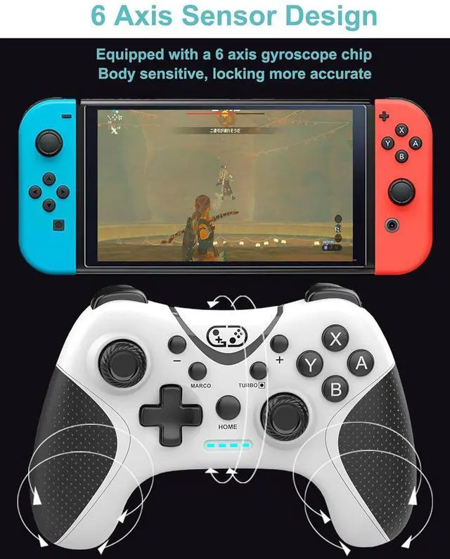 Alt view image 3 of 7 - Cehensy Switch Controller,Bluetooth Switch Pro Controllers for Nintendo Switch/Lite/OLED/PC Window,PC Gaming Controller with Programmable Buttons,Wake up,Gyro Axis,Turbo,Dual Vibration, White