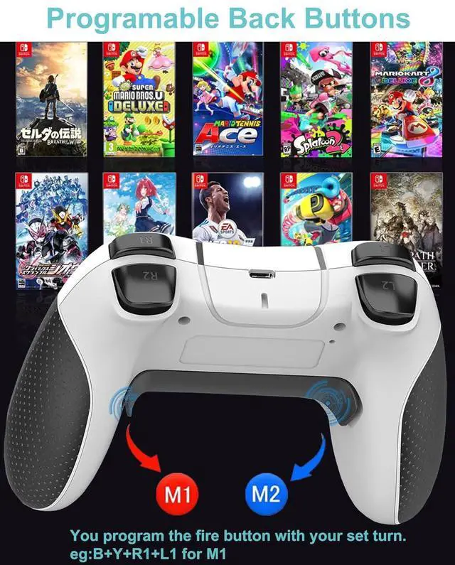Alt view image 6 of 7 - Cehensy Switch Controller,Bluetooth Switch Pro Controllers for Nintendo Switch/Lite/OLED/PC Window,PC Gaming Controller with Programmable Buttons,Wake up,Gyro Axis,Turbo,Dual Vibration, White