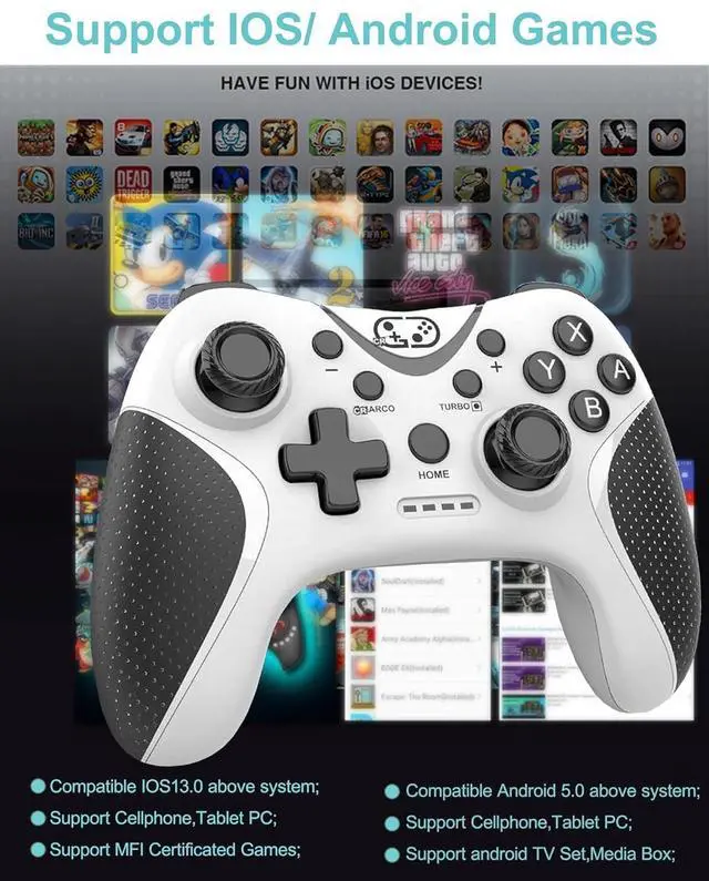 Alt view image 7 of 7 - Cehensy Switch Controller,Bluetooth Switch Pro Controllers for Nintendo Switch/Lite/OLED/PC Window,PC Gaming Controller with Programmable Buttons,Wake up,Gyro Axis,Turbo,Dual Vibration, White