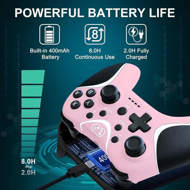 Alt view image 4 of 6 - Wireless Switch Controllers Pink,Nintendo Switch Controller for Nintendo Switch/Lite/OLED /Switch 2/Windows PC with Programmable/Vibration/Turbo Funtion,Switch Pro Controller Gamepad with 2 Thumb Caps