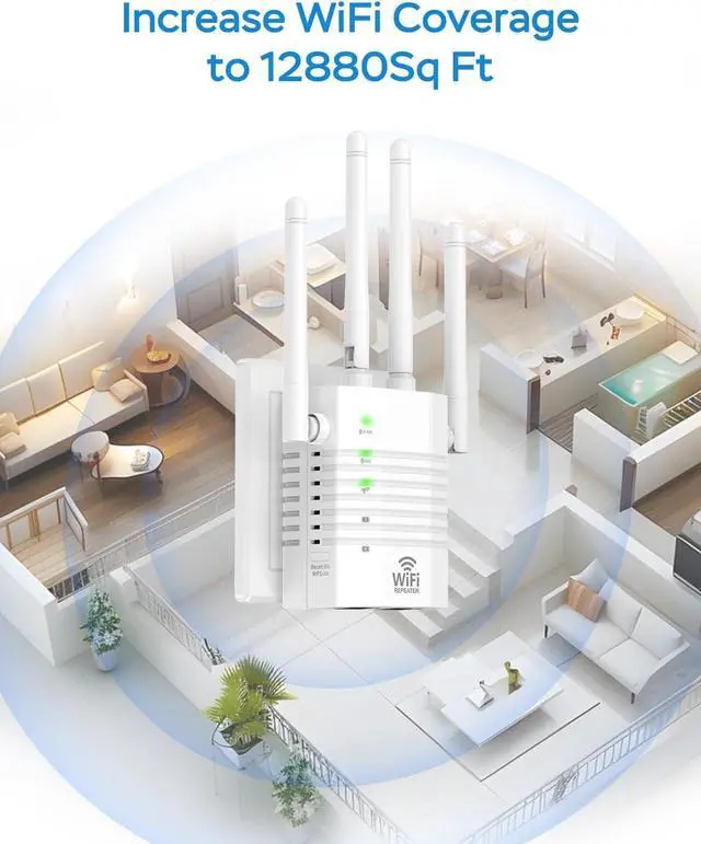 Alt view image 3 of 7 - WiFi Extender Signal Booster with 4 Antennas, WiFi Extender with 1200Mbps Dual - Band, WiFi Booster Stable 12880 Sq.ft 105 Devices Coverage, Wall - Plug Easy Setup Home WiFi Repeater