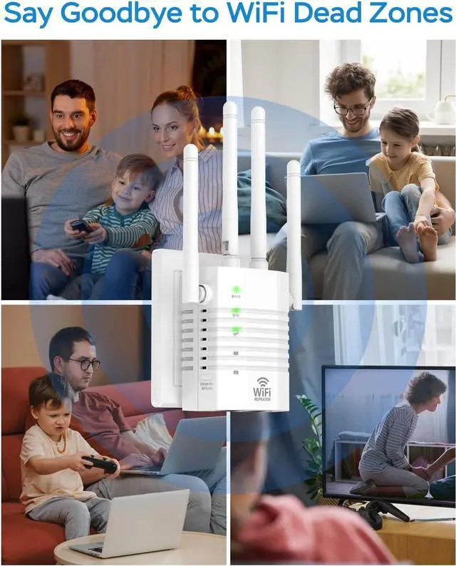 Alt view image 7 of 7 - WiFi Extender Signal Booster with 4 Antennas, WiFi Extender with 1200Mbps Dual - Band, WiFi Booster Stable 12880 Sq.ft 105 Devices Coverage, Wall - Plug Easy Setup Home WiFi Repeater