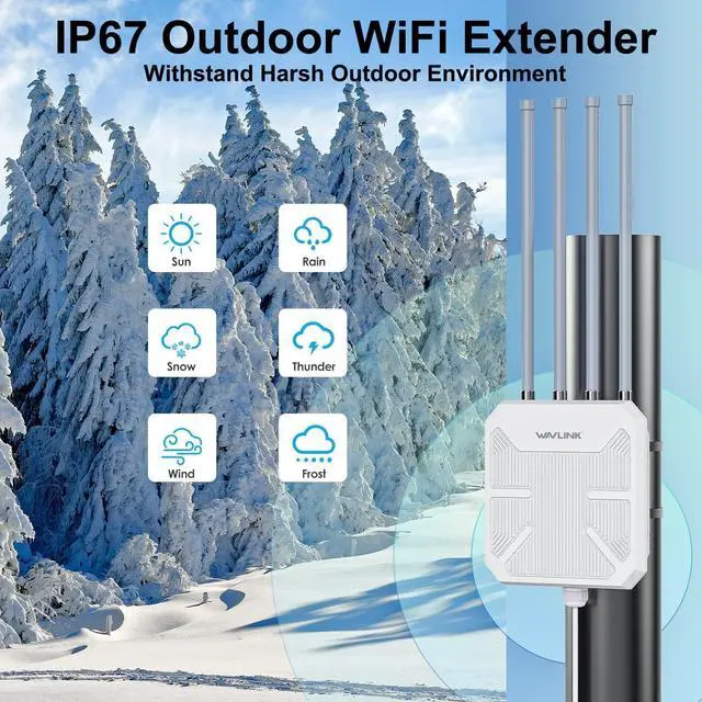 Alt view image 3 of 7 - WAVLINK AX1800 Outdoor WiFi 6 Extender, IP67 Weatherproof Outdoor Access Point, High Power Long Range WiFi Extender Signal Booster, 4x8dBi Antennas, Compatible Starlink for Farm, Yard, RV, Campsite