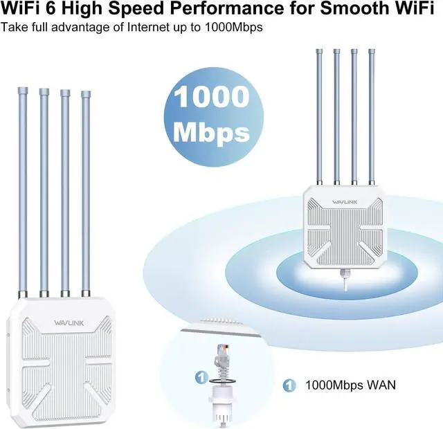 Alt view image 7 of 7 - WAVLINK AX1800 Outdoor WiFi 6 Extender, IP67 Weatherproof Outdoor Access Point, High Power Long Range WiFi Extender Signal Booster, 4x8dBi Antennas, Compatible Starlink for Farm, Yard, RV, Campsite