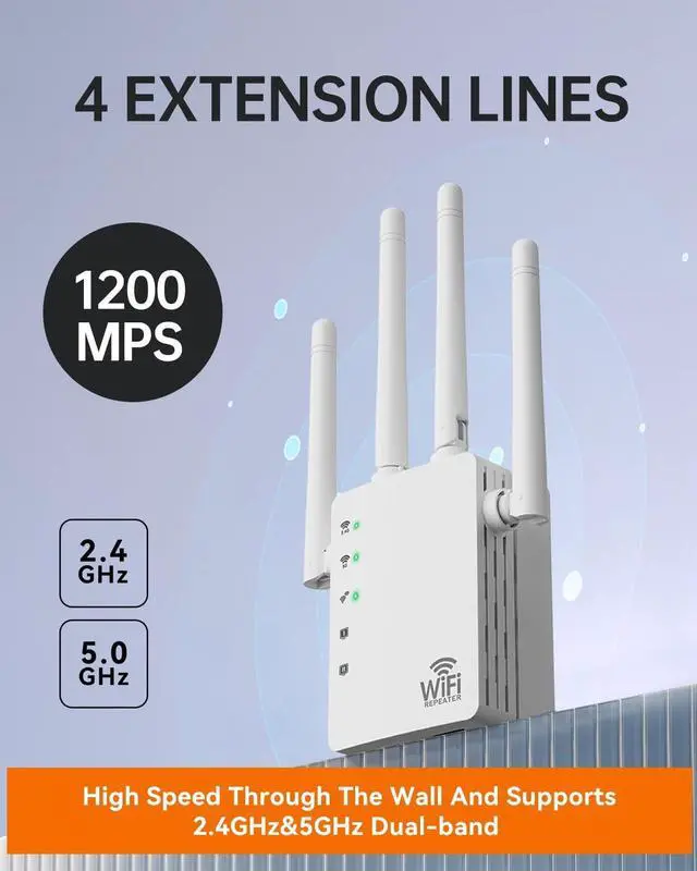 Alt view image 2 of 7 - WiFi Extender with Ethernet Port, Covers Up to 13888 Sq.ft and 150+ Devices, WiFi Extender Signal Booster with Dual Band 5GHz/2.4GHz, Antennas, Ethernet Port & EasyMesh, 1-Tap Setup