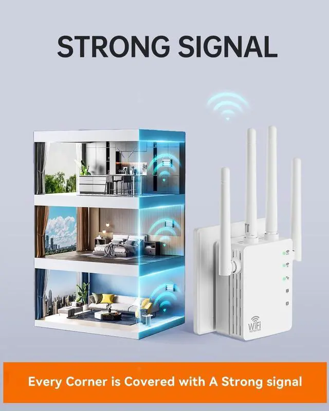 Alt view image 3 of 7 - WiFi Extender with Ethernet Port, Covers Up to 13888 Sq.ft and 150+ Devices, WiFi Extender Signal Booster with Dual Band 5GHz/2.4GHz, Antennas, Ethernet Port & EasyMesh, 1-Tap Setup