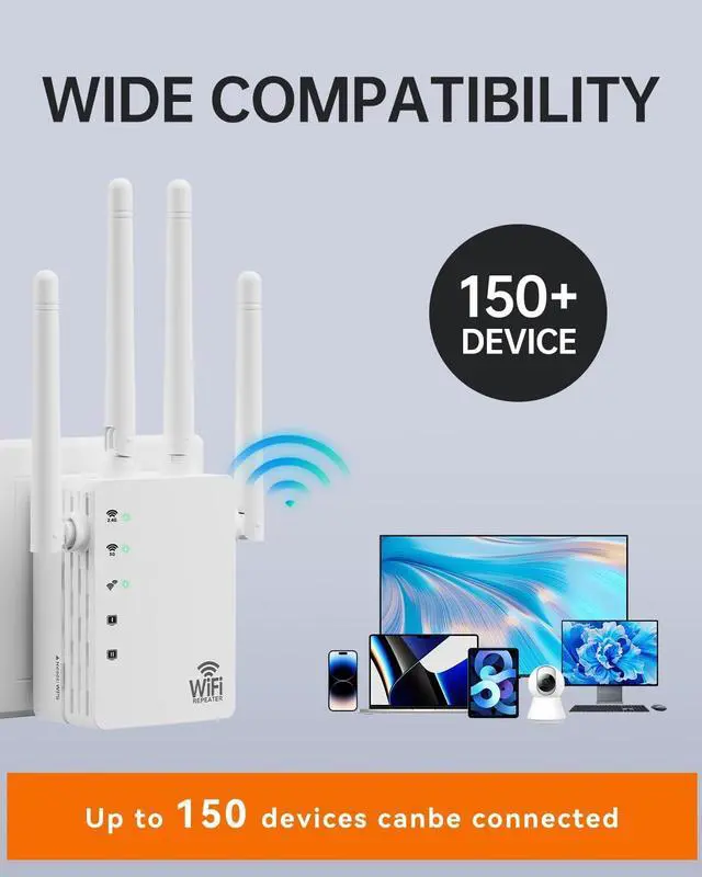 Alt view image 4 of 7 - WiFi Extender with Ethernet Port, Covers Up to 13888 Sq.ft and 150+ Devices, WiFi Extender Signal Booster with Dual Band 5GHz/2.4GHz, Antennas, Ethernet Port & EasyMesh, 1-Tap Setup