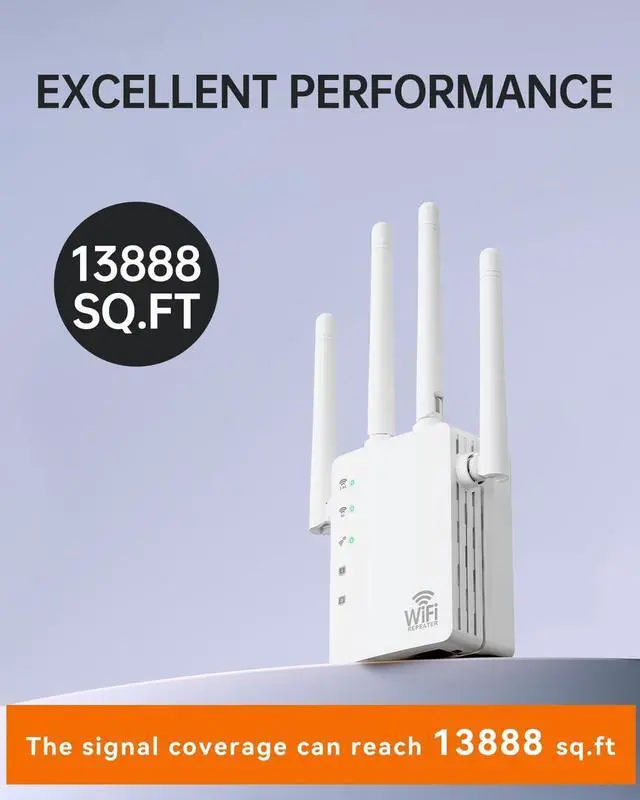 Alt view image 5 of 7 - WiFi Extender with Ethernet Port, Covers Up to 13888 Sq.ft and 150+ Devices, WiFi Extender Signal Booster with Dual Band 5GHz/2.4GHz, Antennas, Ethernet Port & EasyMesh, 1-Tap Setup